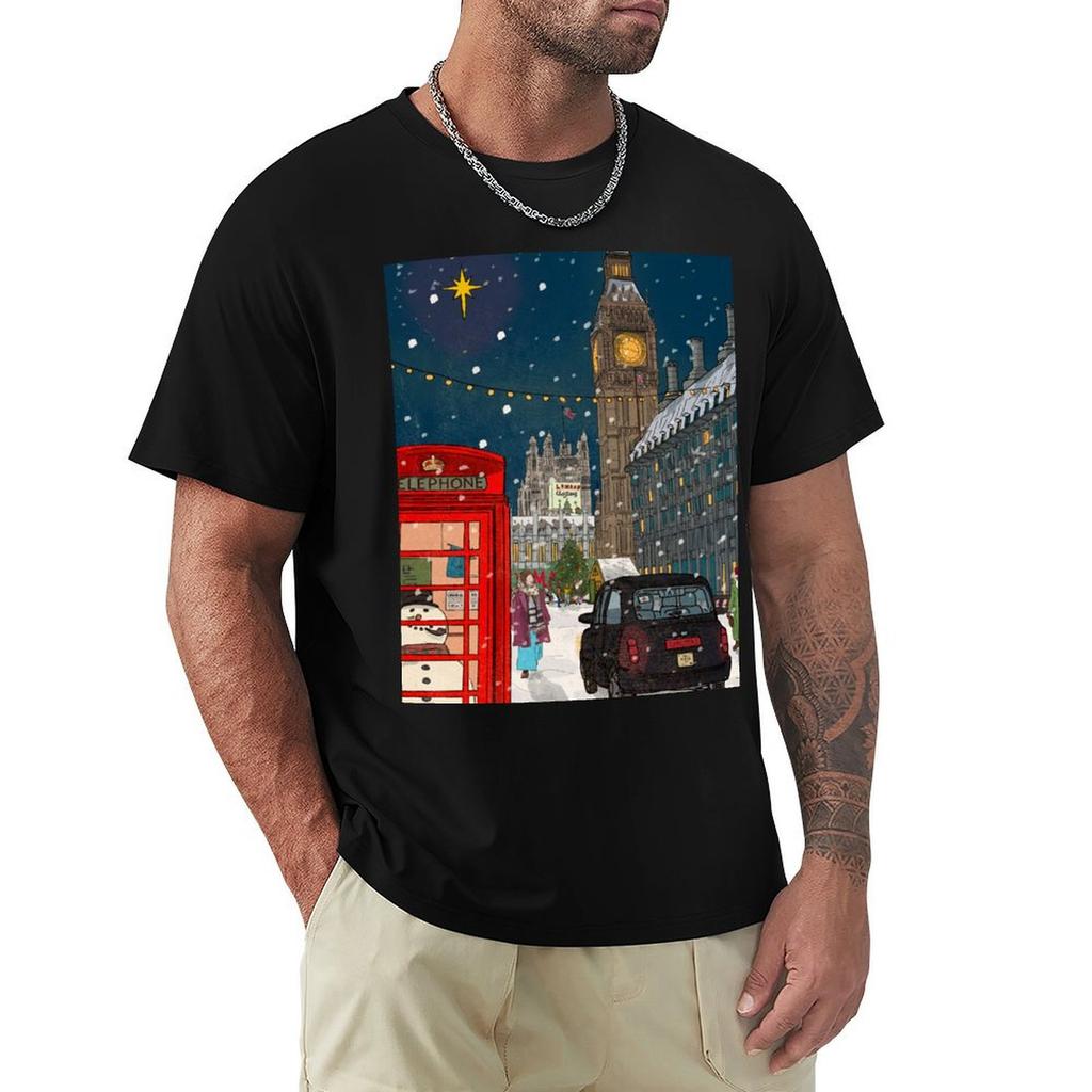 London Christmas Night Cityscape Art Tshirt Casual Everyday Wear Tshirt