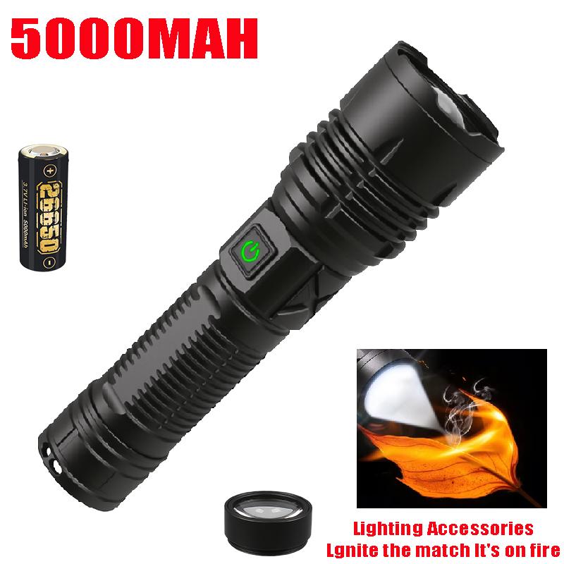 Powerful Rechargeable LED Flashlight Camping Rechargeab Lamp Emergency Supply Outdoor Fishing Tactical Lantern Use 26650 Battery