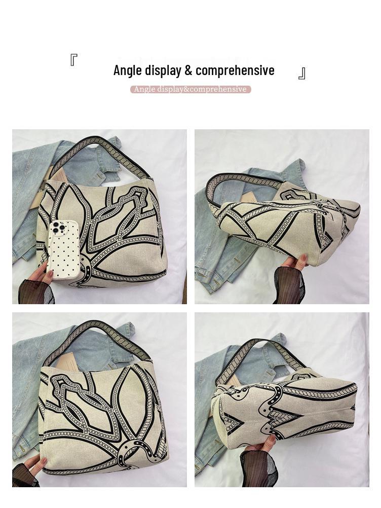 Damen Leinen Schultertasche mit großer Kapazität - Mori Stil Totem Design