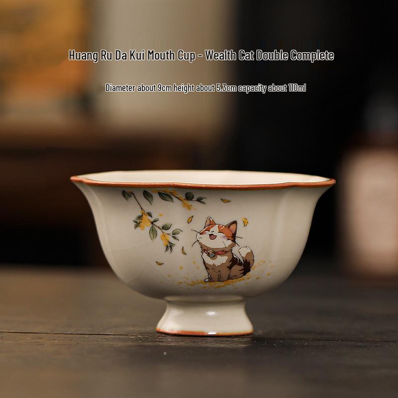 Beige Ru Ware Kitten Teacup: Kung Fu Ceramic Tasting Cup for Personal Tea Use