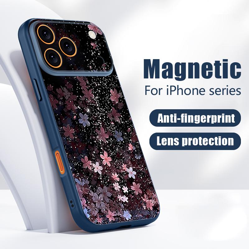 Magnetic For Magsafe Case For iPhone 17 Pro Max Starry Sky Cherry Blossom Pattern Skin Feeling Cover For iPhone 16 15 14 13 Pro Max