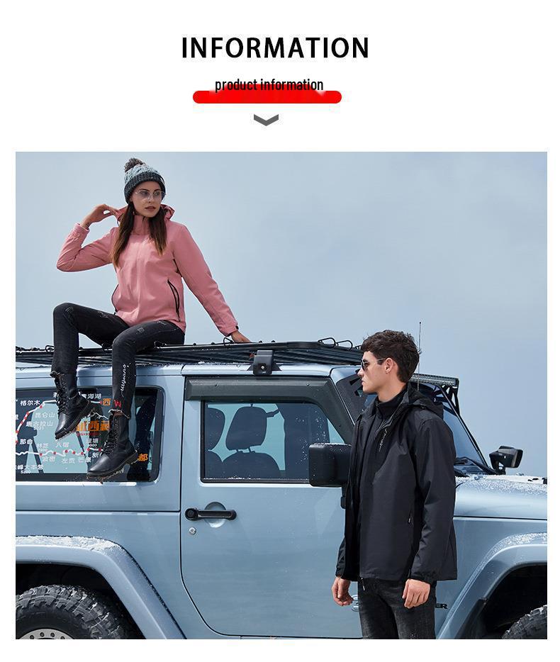 Men's and Women's Windproof 3-in-1 Detachable Jacket Set: Fleece-Lined, Waterproof, Breathable, Perfect for Mountaineering.