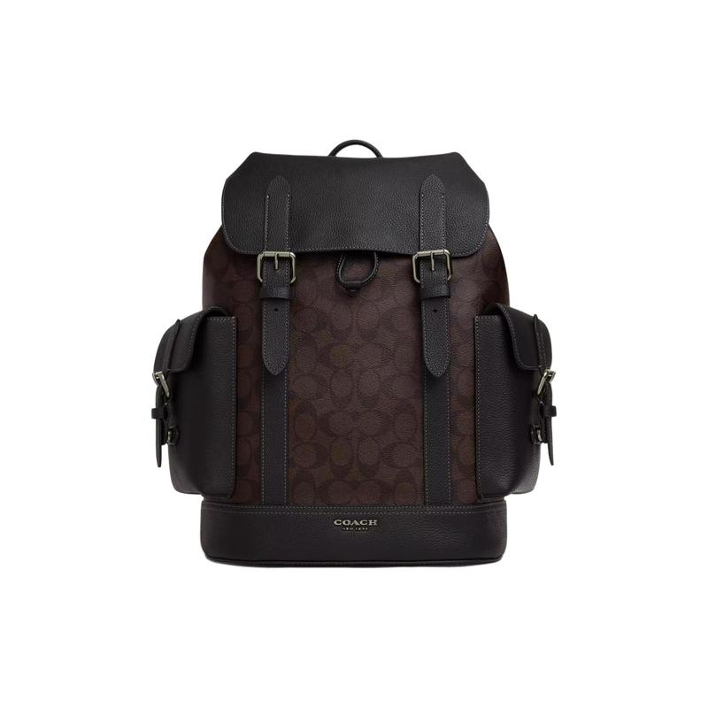 

COACH Hudson 30 classic presbyopia logo coated canvas and leather backpack large size men s mahogany with black чорний