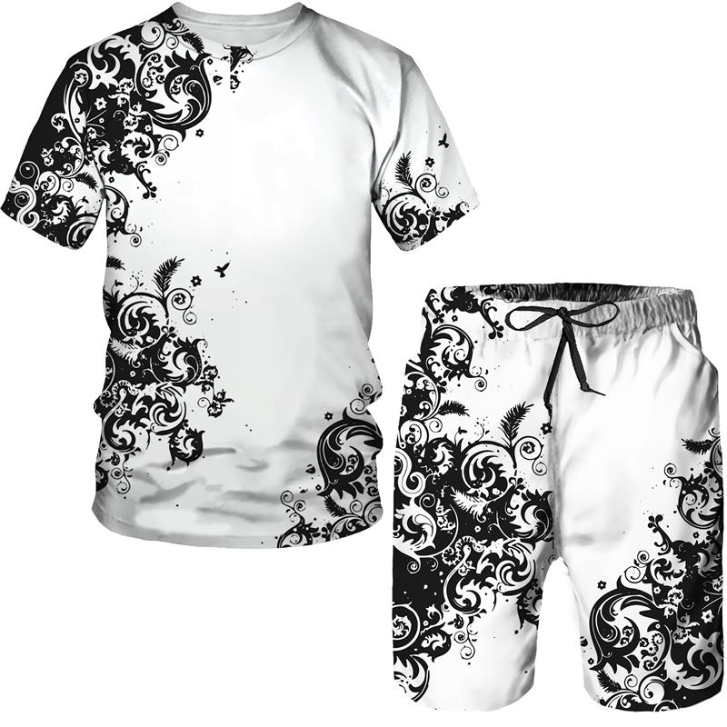 Set de tricouri și pantaloni scurți pentru bărbați, model auriu, de lux, cu imprimeu 3D, trening, îmbrăcăminte casual pentru bărbați, costum de îmbrăcăminte pentru bărbați