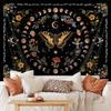 VIKAMA Retro Black Gold Butterfly Moon Phase Tapestry Mysterious Tarot Card Flower Art Tapestry Bedroom Bedhead Wall Decoration