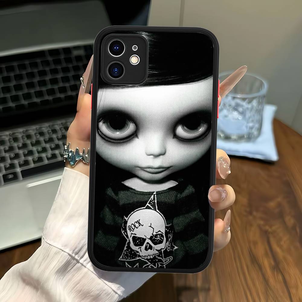 

Dark Cute Girl Doll For IPhone 16 15 14 13 12 11 Pro Max X XS MAX Plus Translucent Black Phone Cover iphone 12 pro