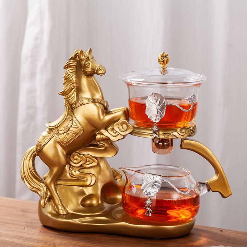 Creative Horse Teapot Full Automatic Glass Teapot Infuser Magnetic Water Diversion Heat-resistant Kungfu Tea Drinking Tea Set