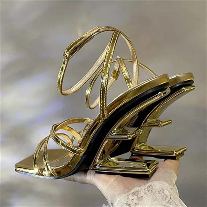 Fashion New Design Women's Shoes Narrow Band High Heels Luxury Fashion Women Sandals Summer Square Toe Buckle Strap Banquet Female Shoes