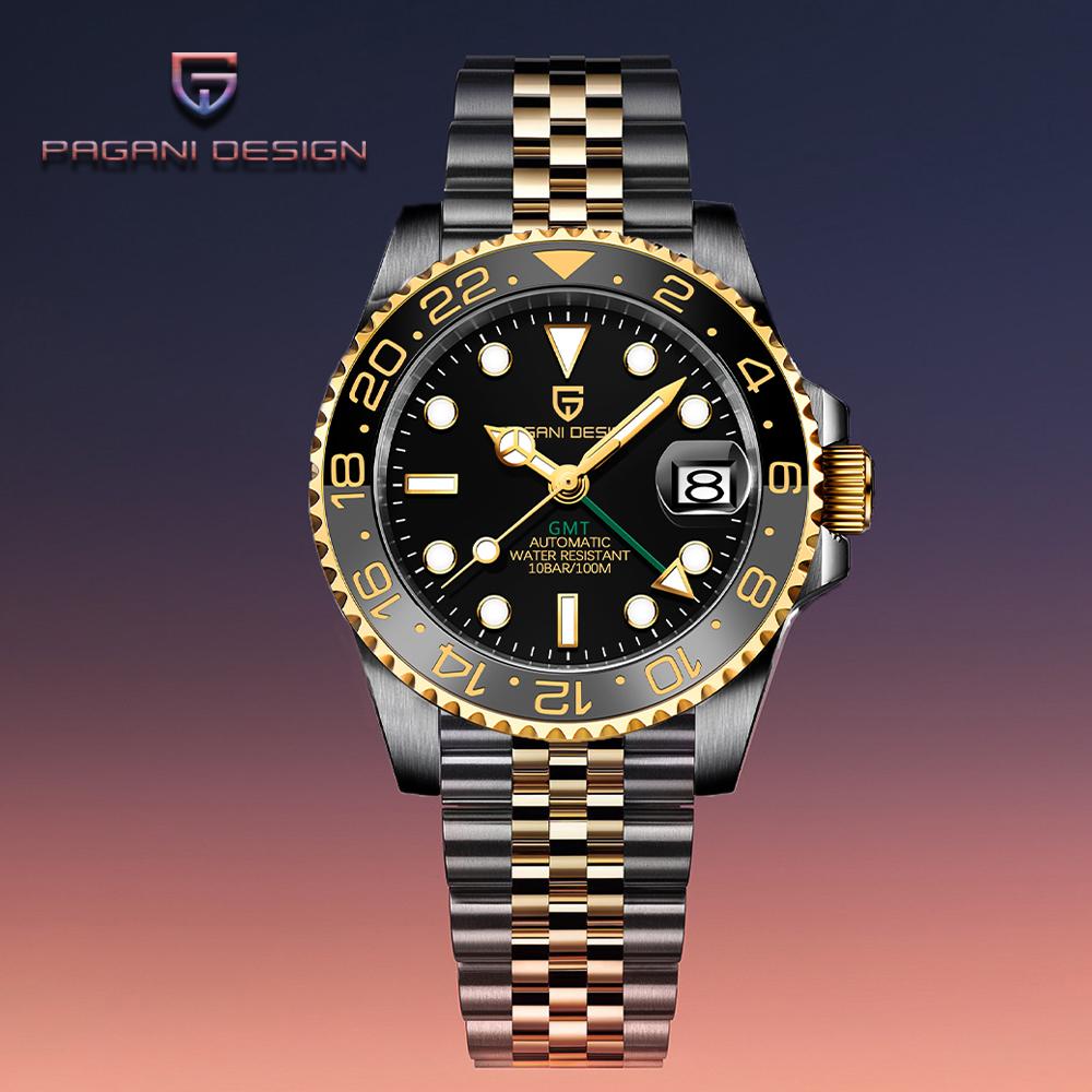 PAGANI DESIGN Nuevo PD-1662 V6 Relojes Mecánicos para Hombre Lujo Bisel de Cerámica Reloj Automático 10Bar Impermeable Reloj GMT para Hombre