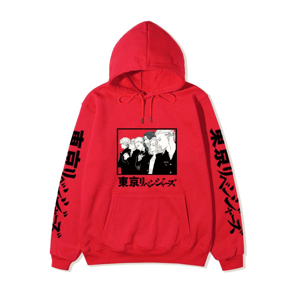 Black Warm Fleece Hooded Sweatshirt Tokyo Revengers Team Comic Print Unisex Autumn Winter Casual Daily Long Sleeve Pullover