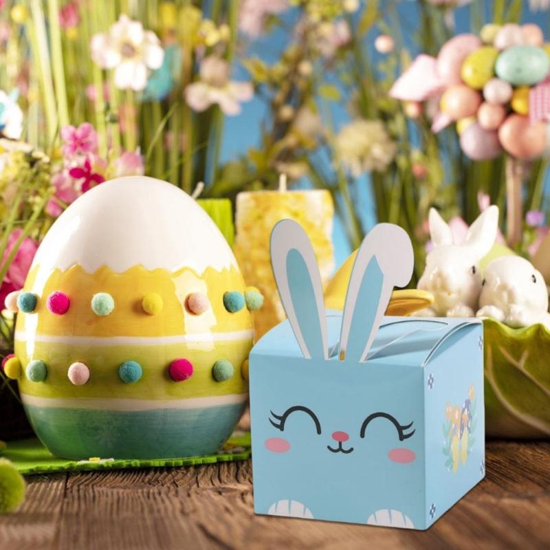 10pcs Sophisticated Easter Rabbit Ears Cardboard Gift Boxes Candy Holders For Holiday Cookie And School Party Supplies