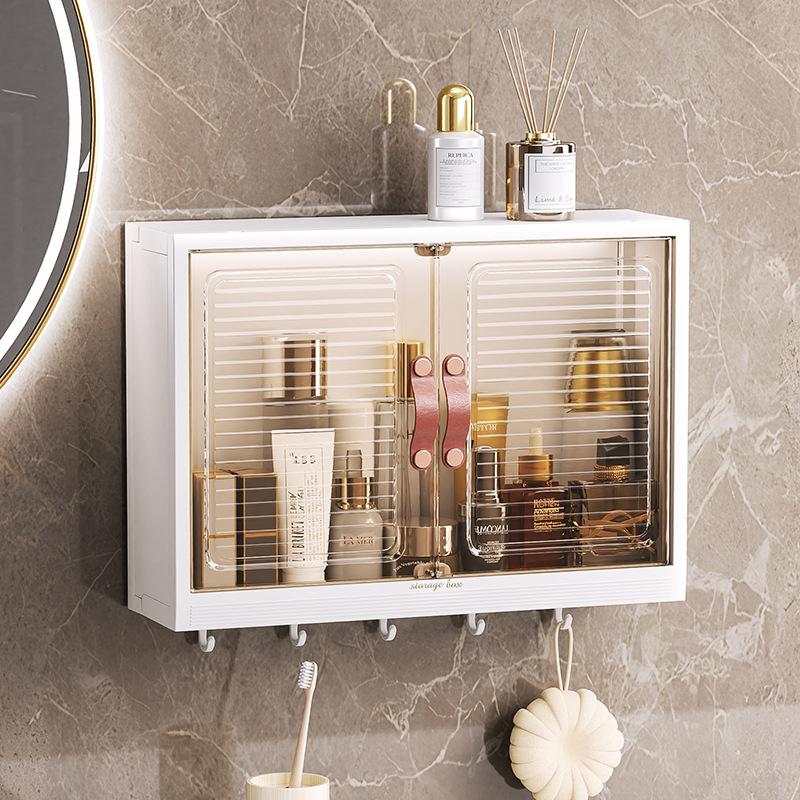 Bohrloser Badezimmer-Aufbewahrungsschrank, Wandmontierter Medizinschrank mit Magnetischer Tür & Spiegel Platzsparender Regal-Organizer