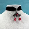 Gothic Bat Pendant Necklace With Red Crystal For Punk Style And Party Wear