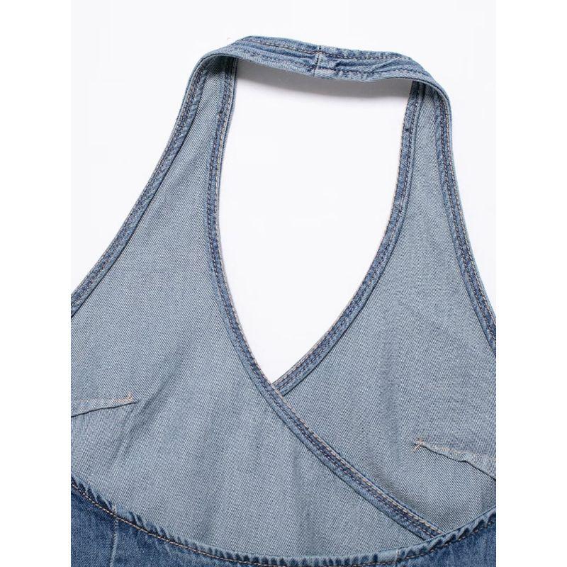 Kaslead New Arrival Women's Clothing Fashion Style Fashion Denim Hanging Collar Double Breasted Tops 5520041 400