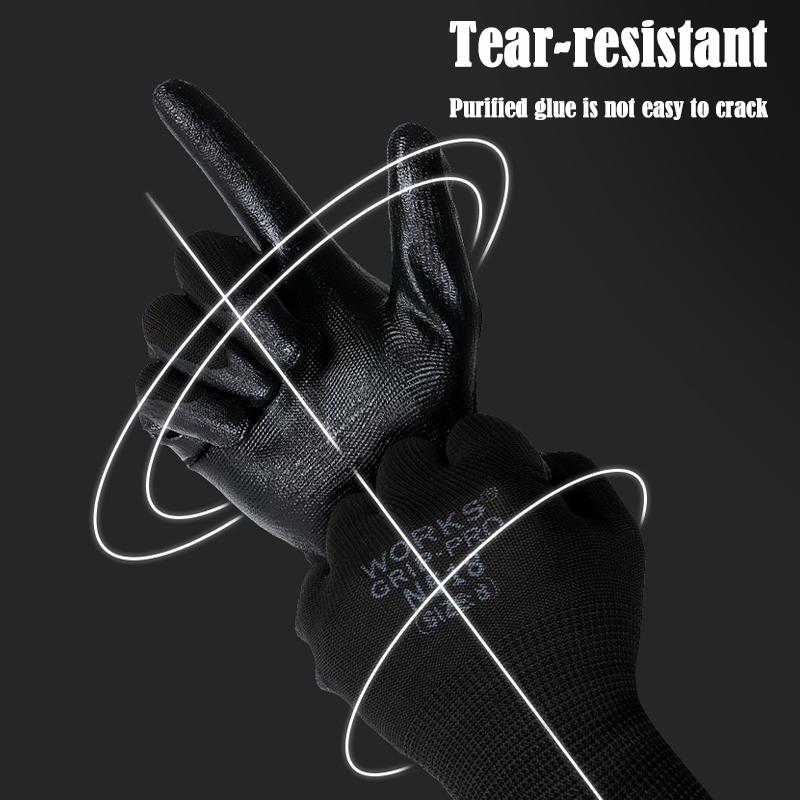 12Pairs Wear Resistant Gloves For Construction Rubber Gloves Nitrile Gloves Safety Gloves Mechanic Working