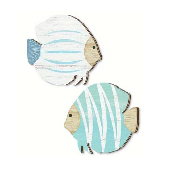 2 шт. Деревянная рыба Пляжное настенное искусство Деревянная стайка рыб Настенный декор Морская прибрежная тематика Настенное украшение для ванной комнаты Домик у озера