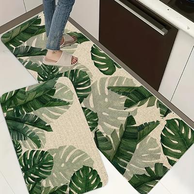 1 alfombra de cocina antifatiga con estampado de hojas de plátano, impermeable, antideslizante, gruesa y acolchada, resistente y cómoda.
