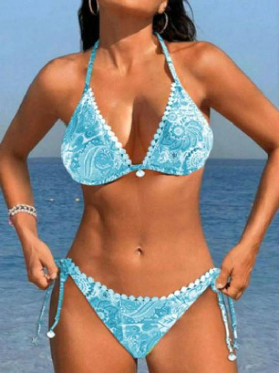 European & American Sexy Tie-Up Print Bikini Set