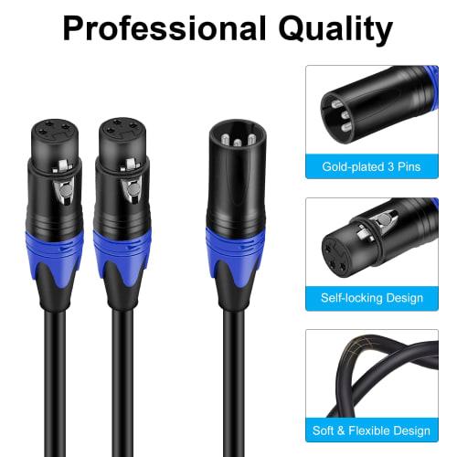 Poyiccot 30cm XLR Splitter Cable, 3-Pin XLR (Male) To 2-Female Y-Type Microphone Cable, DMX Cable Splitter Patch Cord for Microphone Recording, Profes