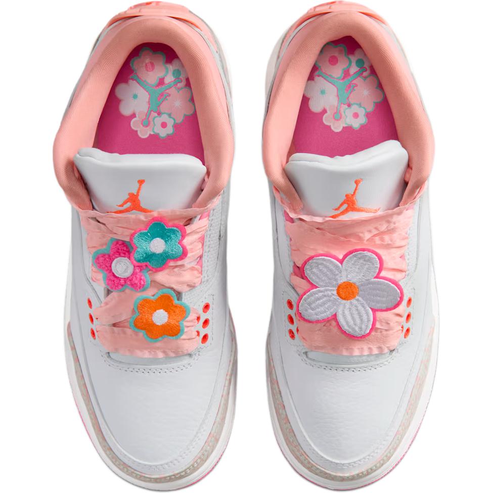 Air Jordan 3 Retro GS Wiosenne Kwiaty Trampki Dziecięce Różowy Perłowy-Różowy Hiper-Pomarańczowy-Różowy-Kwiatowy Różowy-Świecący Jasny Turkusowy-Sail II0599-600