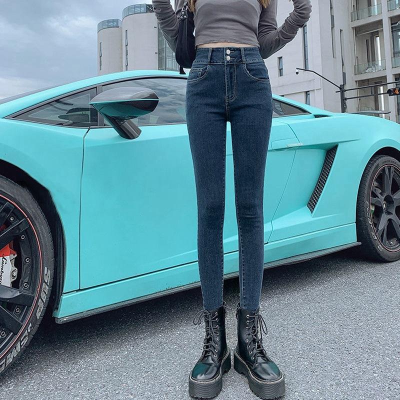 Spring Two-button Slim-fit Ultra-high-waisted Stretch Tights