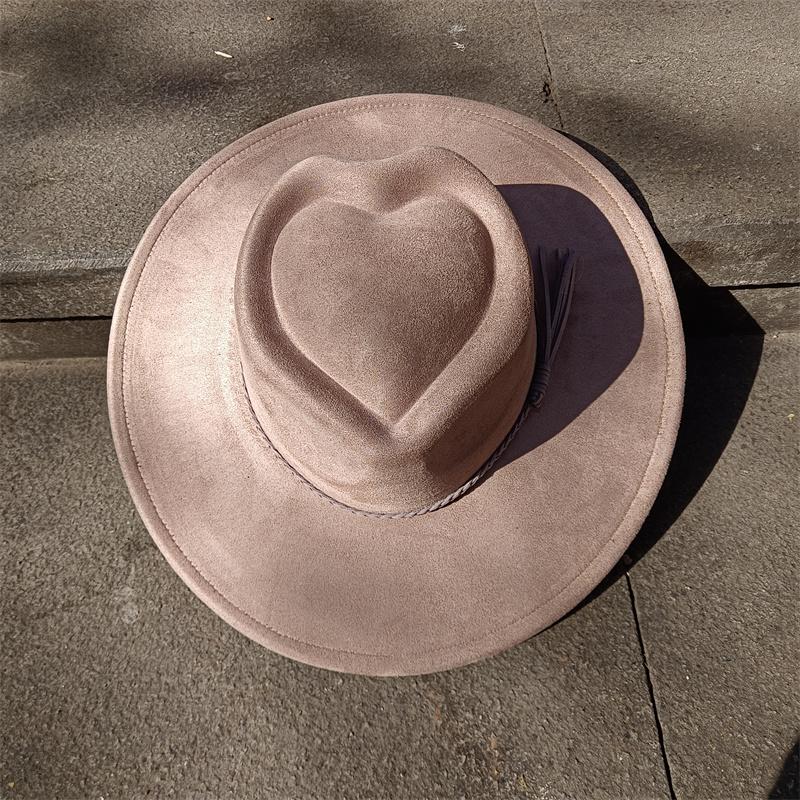 Red Love Suede Top Hat Wide Brim Fedora Hat Men Women Autumn Winter Felt Jazz Hats Classic Church Fedoras Chapeau Sombrero Mujer