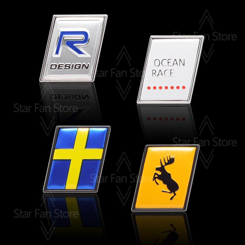 Metall Für TWIN ENGINE OCEAN RACE Entwickelter Elchtest R Design Schweden Flagge Abzeichen 3D Aufkleber Auto Kofferraum Karosserie Emblem Aufkleber