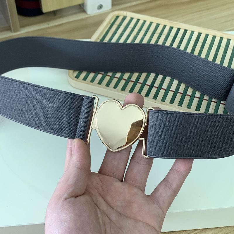 4CM Women's Elastic Waist Heart Pattern Leather Belt for Dress and Jeans