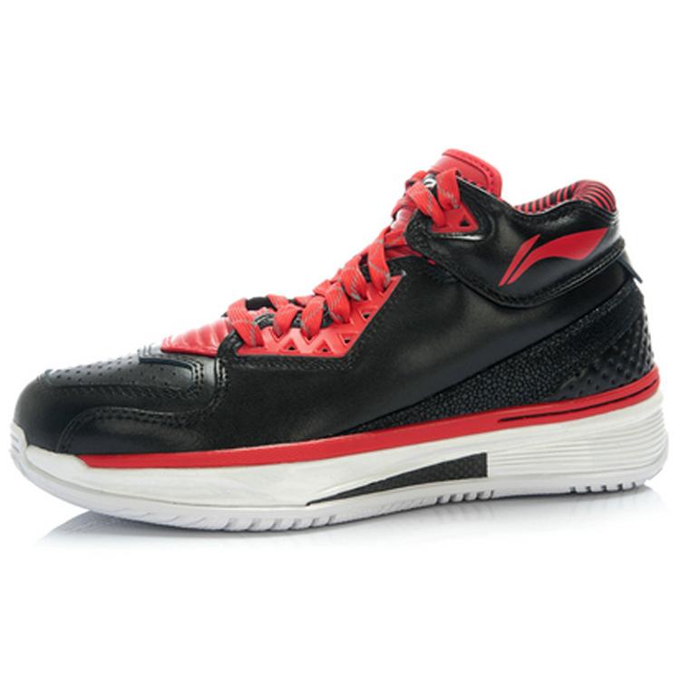 Li Ning WOW 2 Trendy Rebound Slip Resistant And Abrasion Resistant Mid top Basketball Shoes Men's Black Red White ABAH017-4