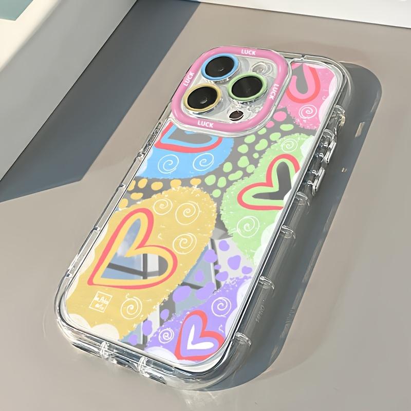 Colorful Heart Graffiti Mirror Phone Case For iPhone 17 Pro Max 16e 16 15 14 Plus 13 12 11 Pro Max 7 8 Plus XR XS Max 17e Cover iPhone SE (2022)