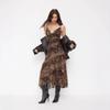 American sexy leopard print mesh suspender dress perspective V-neck backless ruffle edge waist thin holiday dress