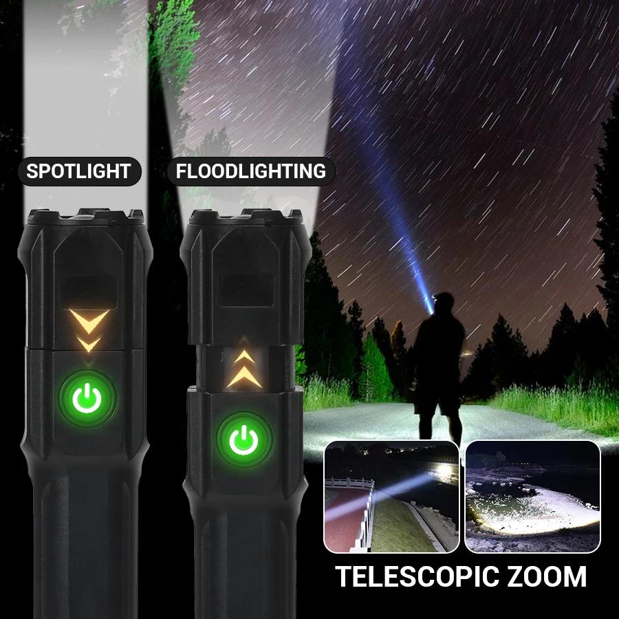 White and UV Flashlight Dual Types USB Rechargeable Mini Tactical Torch Zoomable Portable Outdoor Emergency Light Camping Gear