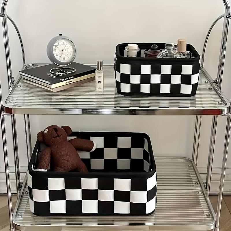 High qualityStylish Black and White Checkered Storage Basket – Multifunctional Organizer for Cosmetics, Snacks, Toys, and Bedroom Essentials with