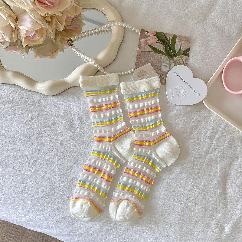 Damen Sommer Dünne Farbe Tupfen Streifen Punkt Netz Hohl Atmungsaktiv Nahtlose Röhrensocken