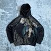 TAP OUT Ecko Vintage Y2K Streetwear Zip Up Hoodie Men Women Oversized Skull Print Hip Hop Casual Pullover Sweatshirt Unisex
