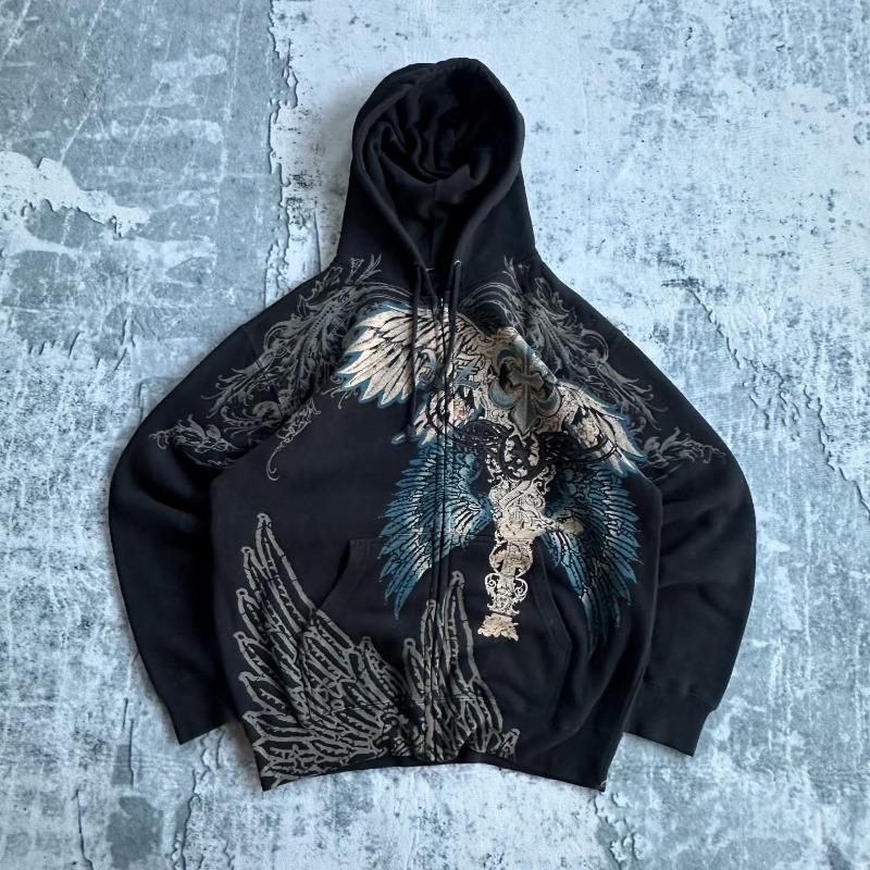 TAP OUT Ecko Vintage Y2K Streetwear Zip Up Hoodie Men Women Oversized Skull Print Hip Hop Casual Pullover Sweatshirt Unisex