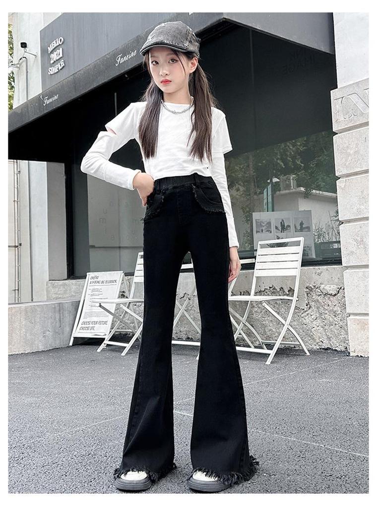 Girls' Autumn Bell Bottom Jeans - Fashionable, Stretchy Pants for Medium and Large Children 2026