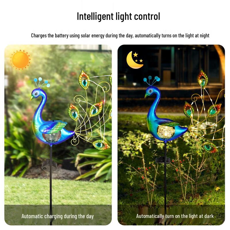Solar Peacock Crackle Ball Garden Light