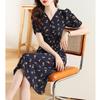 Summer new chiffon V-neck dress for women, slim fit mid-length bellflower tea break floral A-line dress