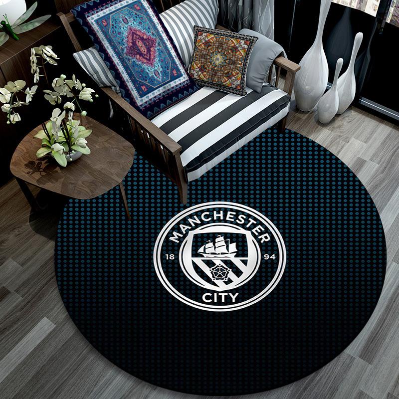 Manchester City Football Club2 Round Area Rug,Carpet Rug for Living Room Bedroom Sofa Playroom Decor,Non-slip Floor Mat