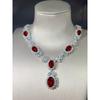 European and American High End Luxury Simulation Ruby Necklace Earrings Ring Women Colored Gems Zircon Bridal Banquet Formal Dress Set