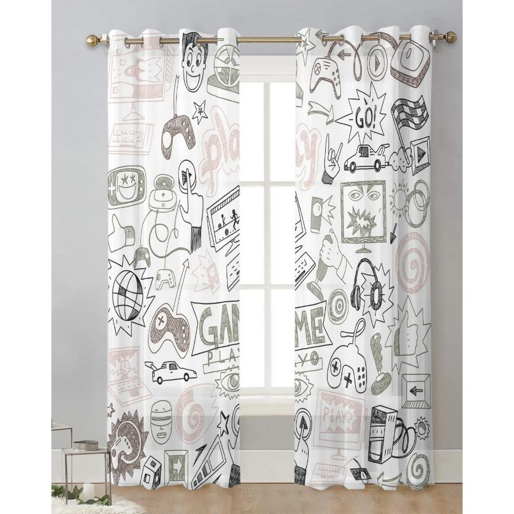 Gamepad Computer Keyboard Translucent Curtains for Bedroom Space Living Room Decoration Window Drape Kitchen Area Tulle Voile Organza Curtains