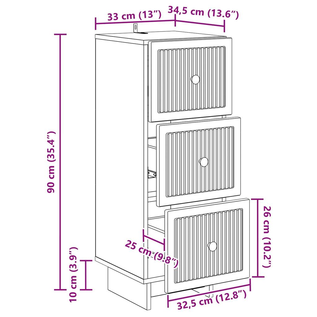 Drawer Chest in Sonoma Oak 33 x 34.5 x 90 cm Particleboard