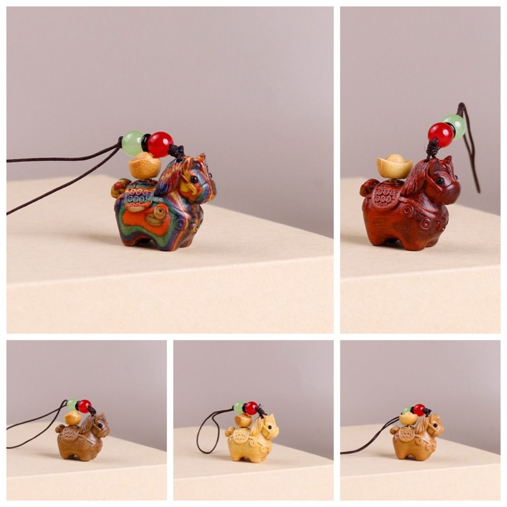 Mini Zodiac Horse Pendant Chinese Style Green Sandalwood Phone Chain Wooden Horse Keychain  Friends
