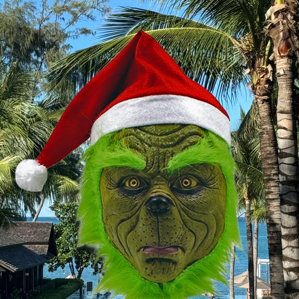 

Halloween Prop New Christmas Easter Horror Mask Geek Grinch Latex Mask Hood Cosplay Green Hair Geek Grinch Scary Realistic Mask as the picture-