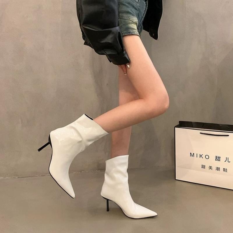 Women High Heel Ankle Boots Sexy Stilettos Shoes Pointed Toe Designer Autumn New  Trend Elegant Leather Pumps