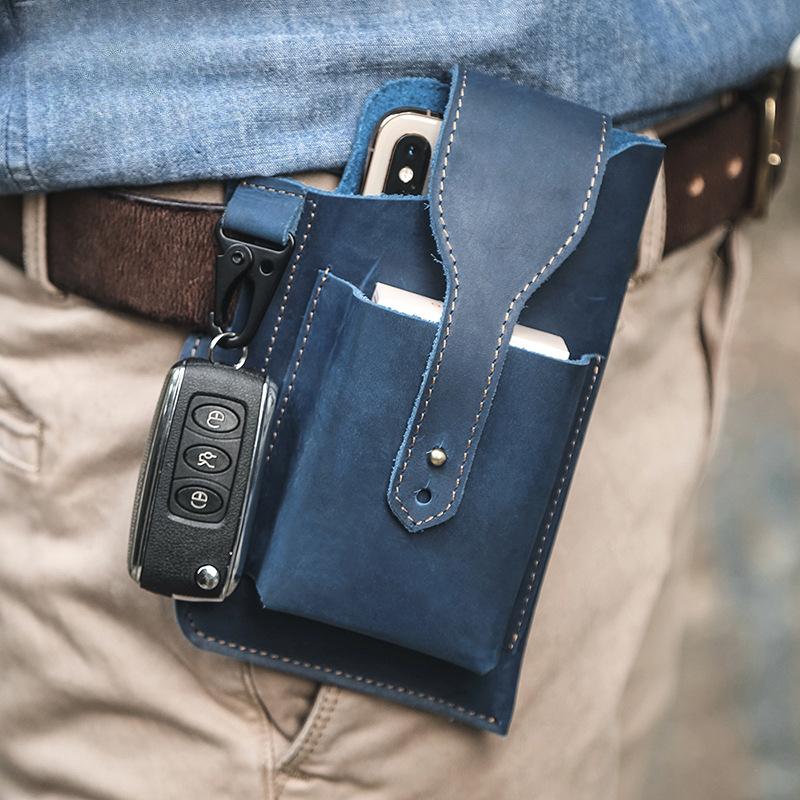 Crazy Horse Leer Telefoon Tas Sport Tactische Heuptas Vintage Echt Leer Heren Heuptas