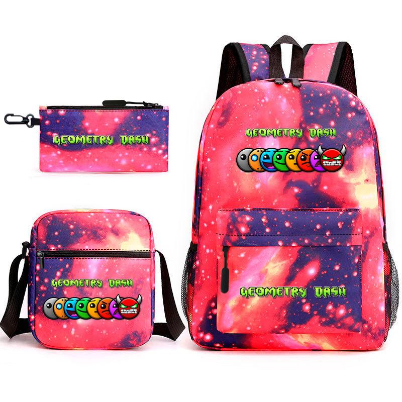 Geometric sprint trend starry sky schoolbag three-piece geometry dash heat transfer personalized backpack leisure bag