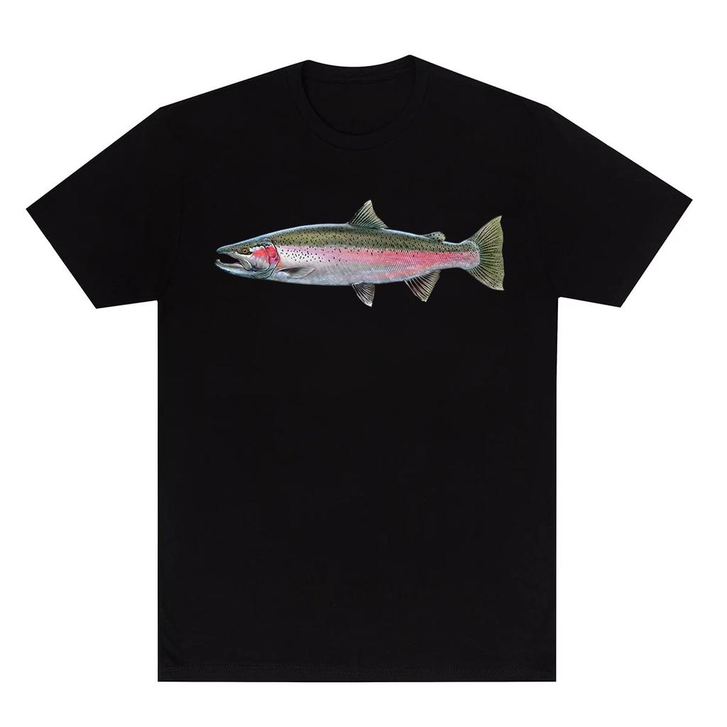 Y2k Summer Marine Fish Handpainted Salmon Sea Fish Fishing Beach Fishing Pure Cotton Printed Loose Shortsleeved Tshirt