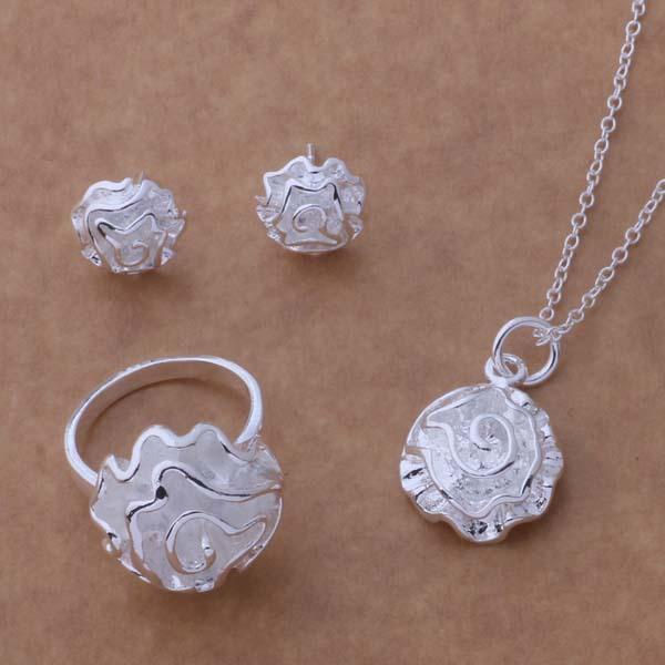 

Посеребренный набор украшений 925 пробы, розовый набор из трех предметов, серебряный набор украшений с бантом, женские украшения, подарок на день рождения.